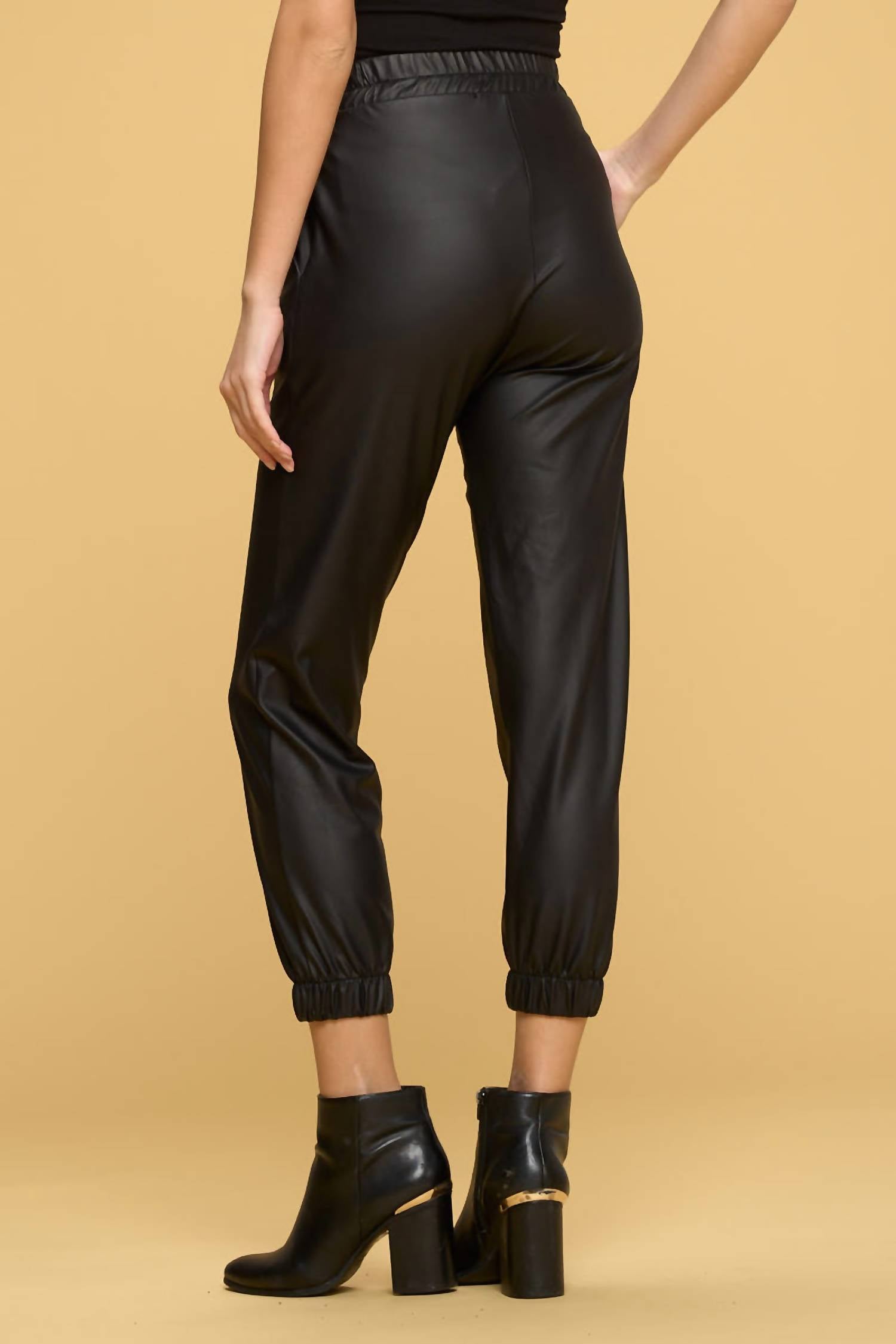 Renee C Faux Leather Pants With Pockets in black - women's pants - alternate view