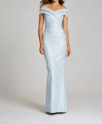 Teri Jon - Off Shoulder Stretch Metallic Jacquard Gown