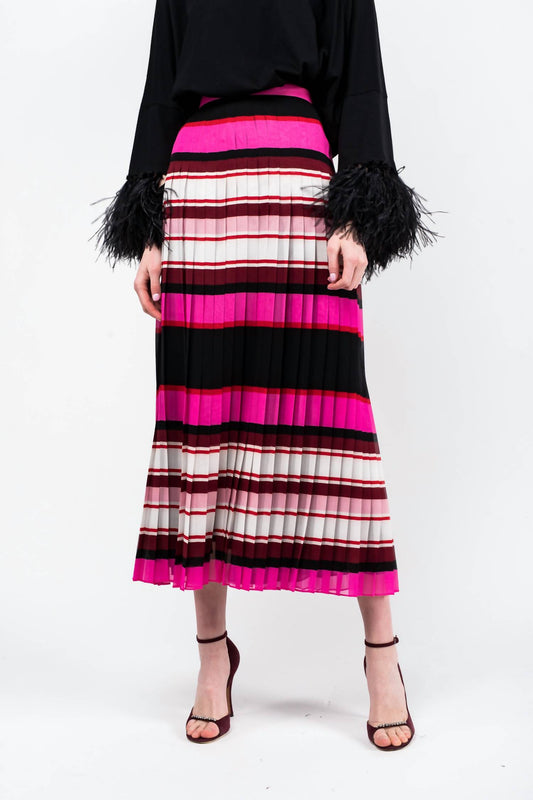 Valentino - Striped Pleated Silk Skirt