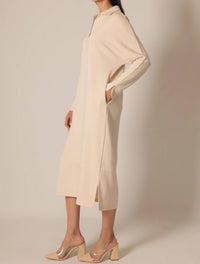 P.CILL Modal Collared Long Sleeve Midi Dress in eggshell - women's dress - detail view