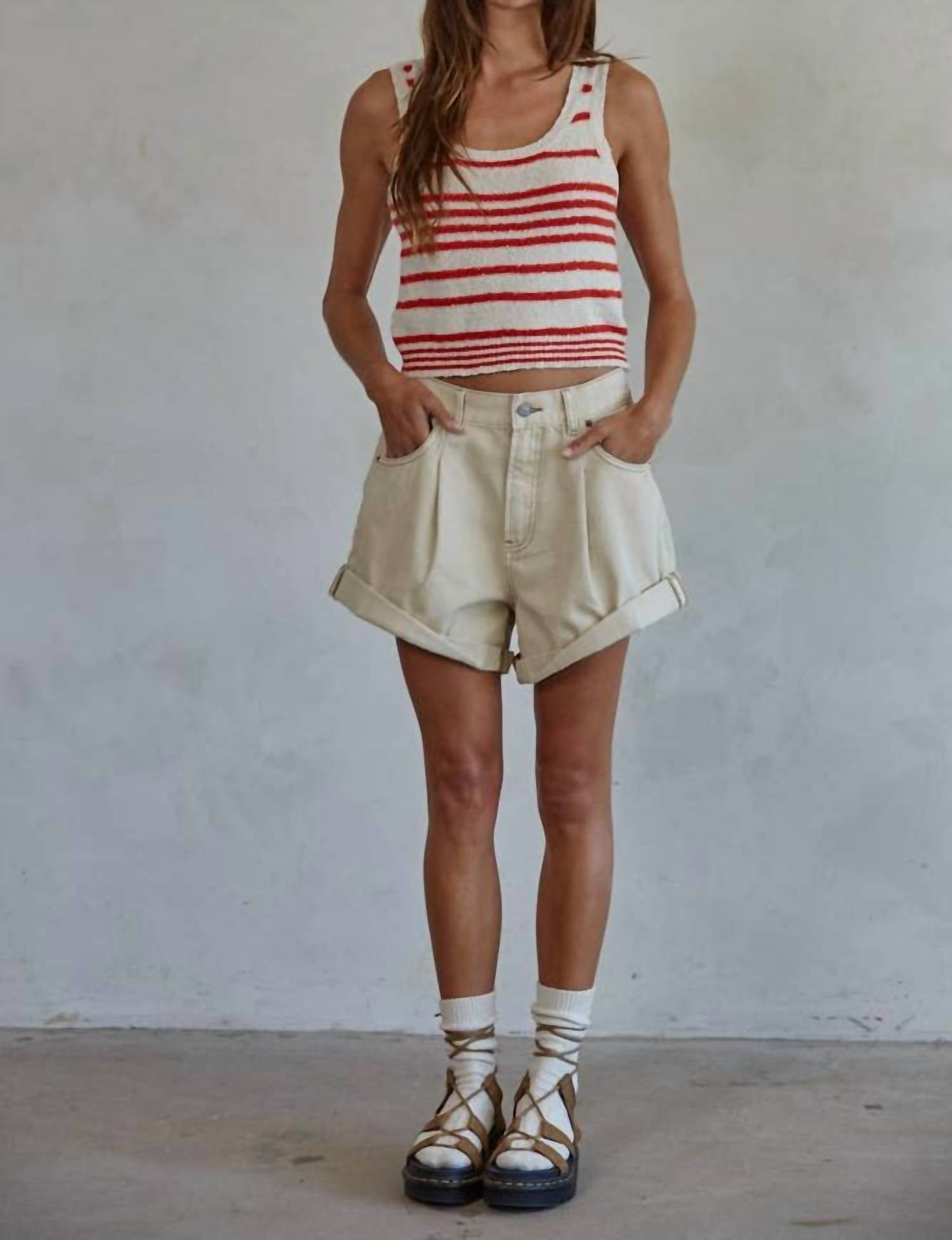 By Together - Vivian Knit Sweater Cotton Striped Round Neck Tank Top