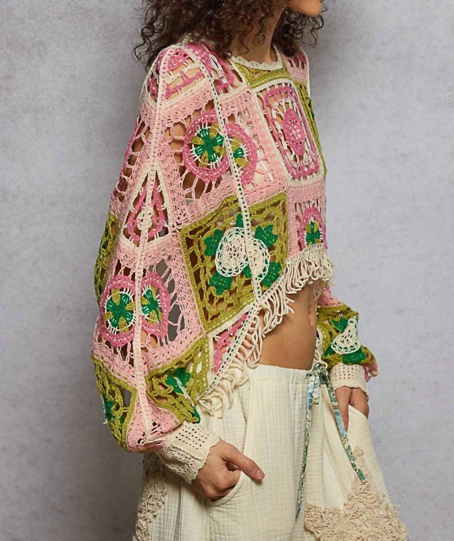 Pol - Jocelyn Crochet Shrug Fringe Crop Top
