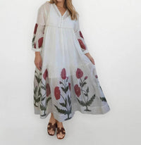 NIBI MTK Gia Midi Dress in cream rose - women's dress