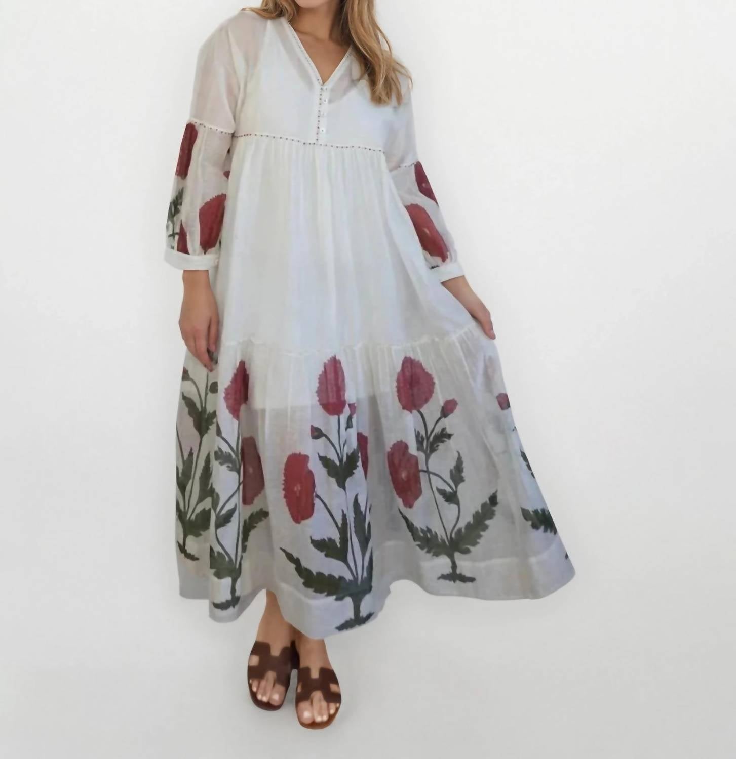 NIBI MTK Gia Midi Dress in cream rose - women's dress