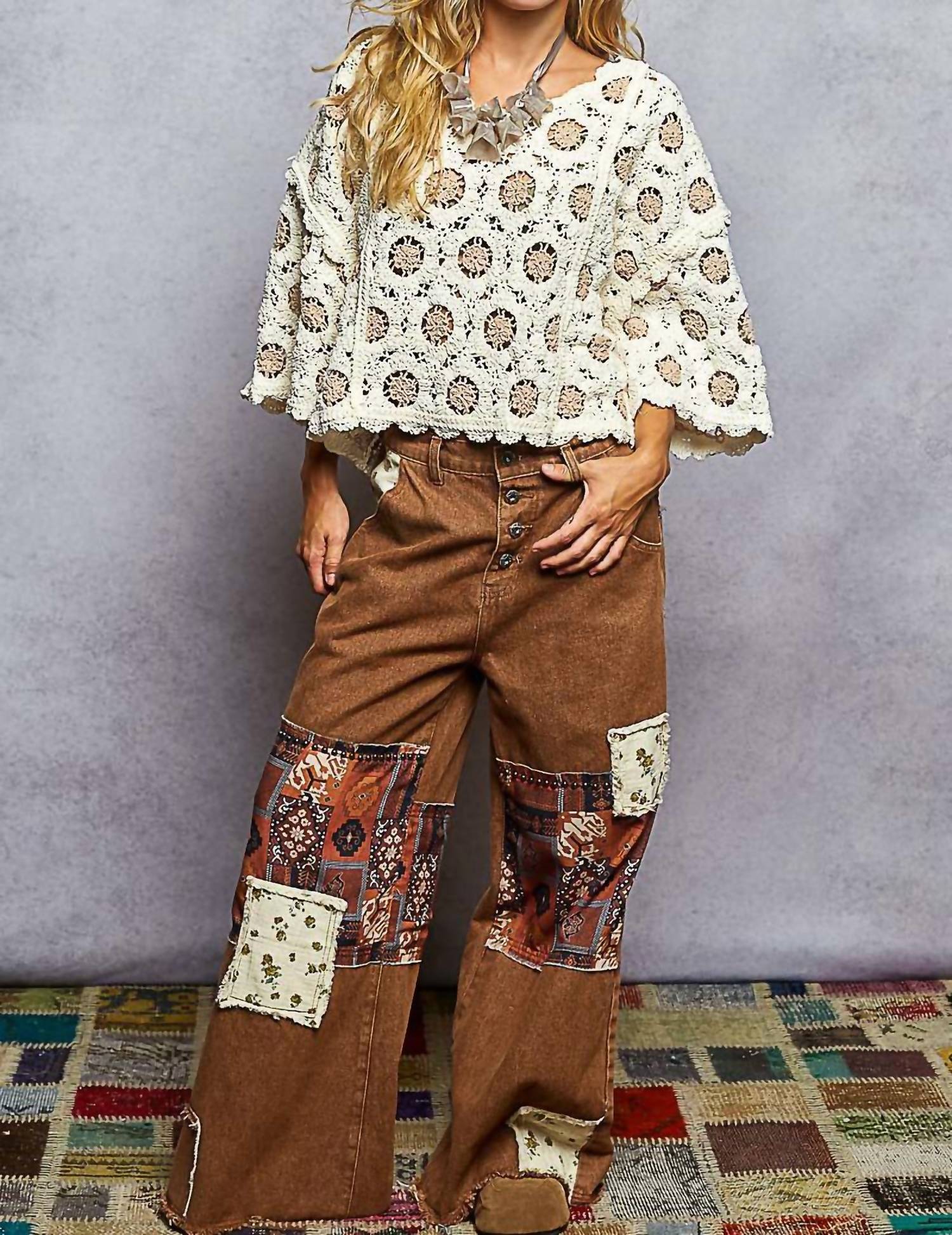 POL Floral Crochet Top in ivory - women's blouse - view 4