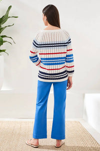 Tribal - Striped Crew Neck Sweater With Cable Detail