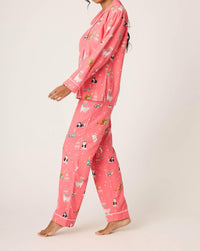 PJ Salvage Let's Get Fizzical 3-piece Flannel Pajama Set in dark coral - women's sleepwear - detail view
