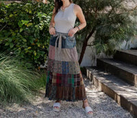 Young Threads - Patchwork Belted Maxi Skirt