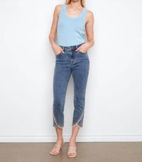CHARLIE B Slim Leg Tulip Hem Denim With Embroidery in blue - women's jeans - view 4