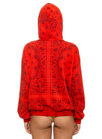AVIATOR NATION Bandana Lover Relaxed Pullover Hoodie in red - women's top - detail view