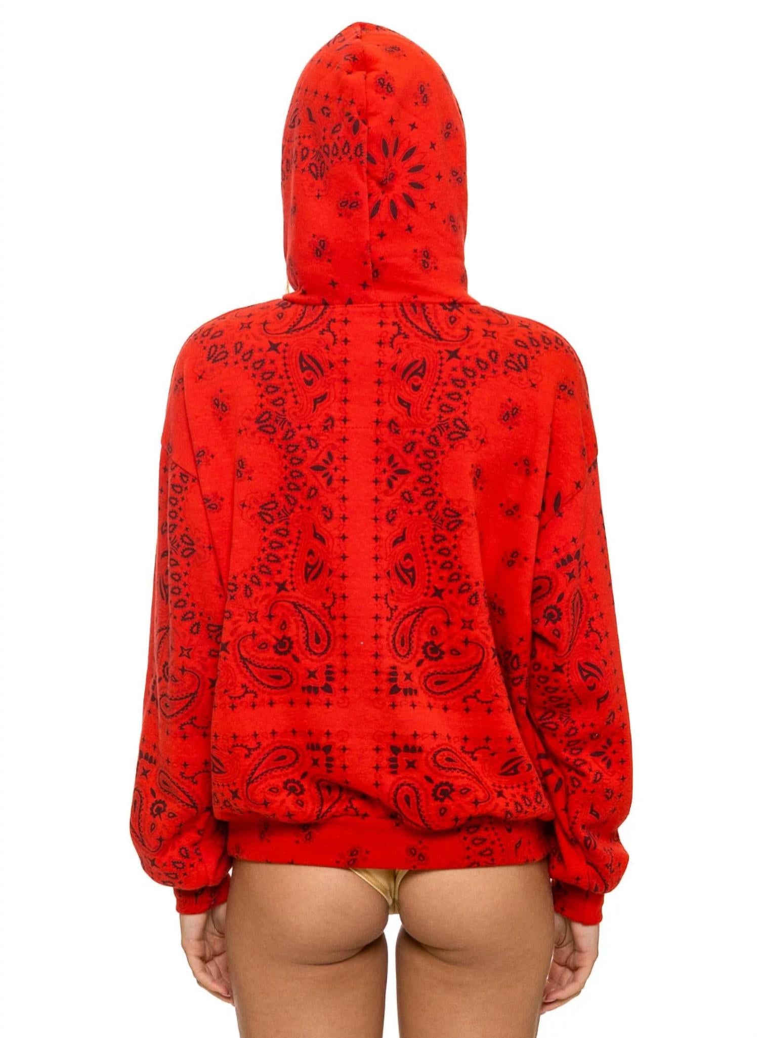 AVIATOR NATION Bandana Lover Relaxed Pullover Hoodie in red - women's top - detail view