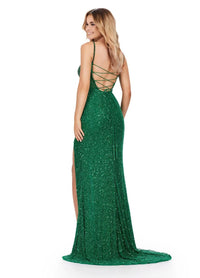 ASHLEYlauren Fully Beaded Corset Bustier Gown in emerald - women's dress - alternate view