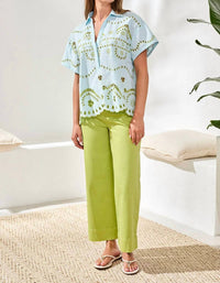 Tribal - Embroidered Poplin Short Sleeve Blouse