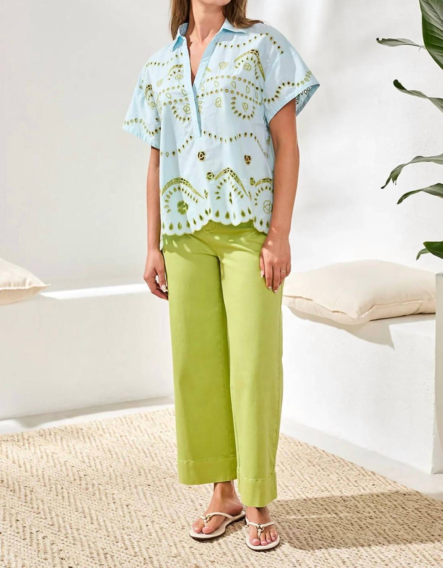 Tribal - Embroidered Poplin Short Sleeve Blouse