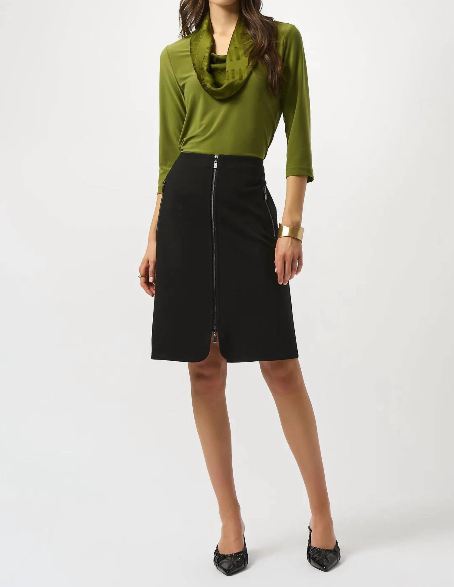 Joseph Ribkoff Front Zip Heavy Knit A-line Skirt in black - women's skirt - alternate view