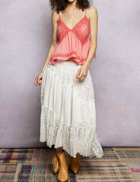 Pol - V-neck Sleeveless Embroidered Woven Top