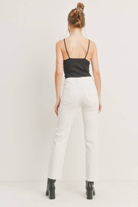 JUST BLACK DENIM Cynthia Cut Off Straight Jeans in cream - women's jeans - detail view