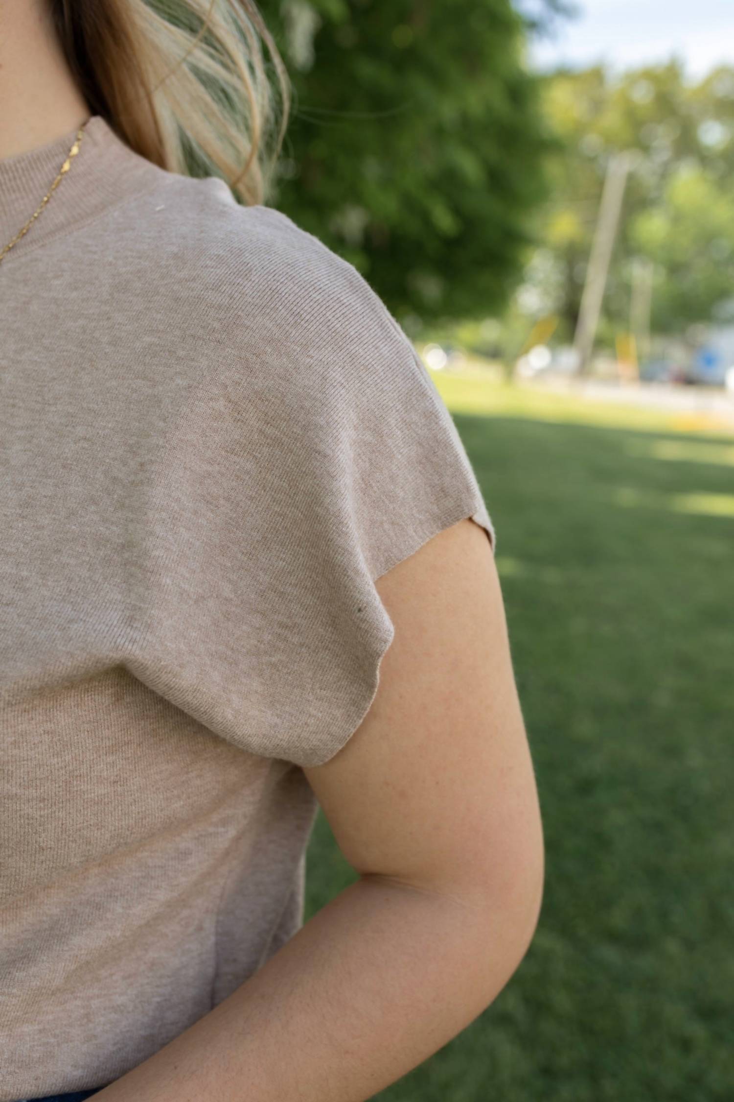 ee:some Cozy And Casual Short Sleeve Top in oatmeal - women's blouse - alternate view