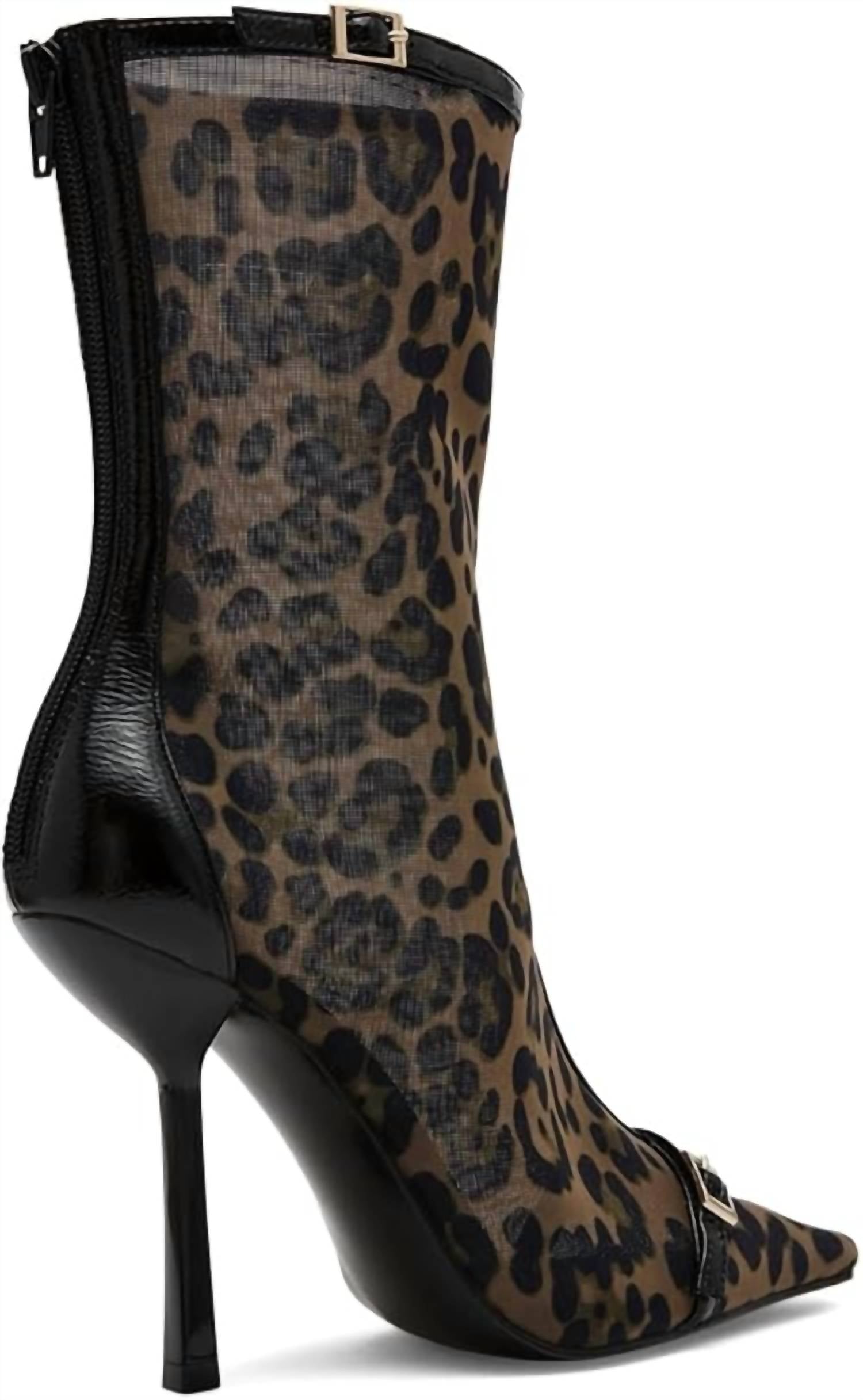 STEVE MADDEN Women's Ashlin Buckled Heels Boots in leopard - women's shoe - detail view