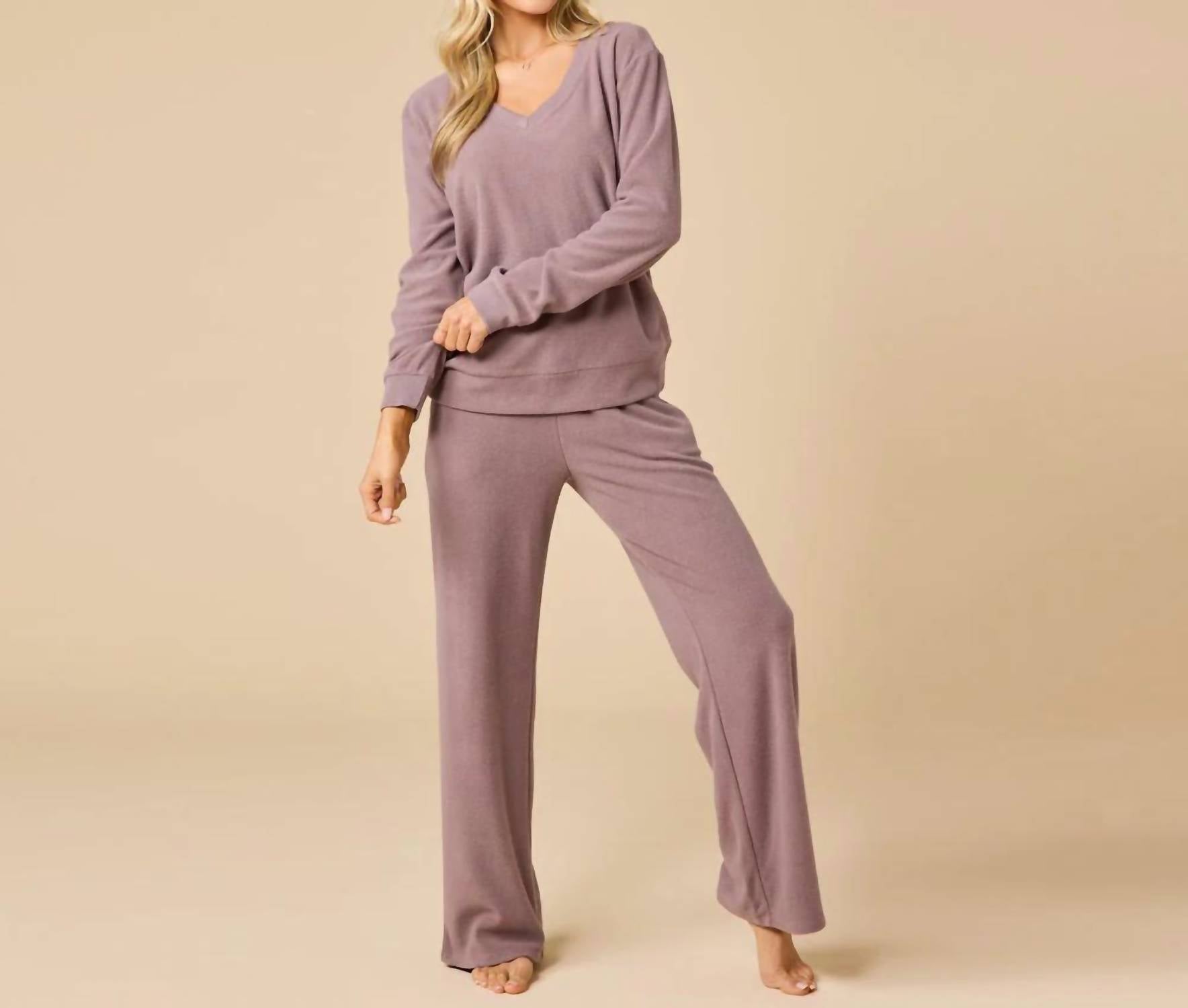 Softies - Vintage Velvet V-neck With Full Leg Pant