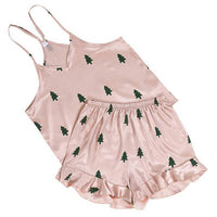 Bella Sleep + Spa - Woodland Tree Satin Cami And Ruffled Shorts Pajama Set