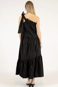 Before You Collection Gale Poplin One Shoulder Maxi Dress in black - women's dress - alternate view