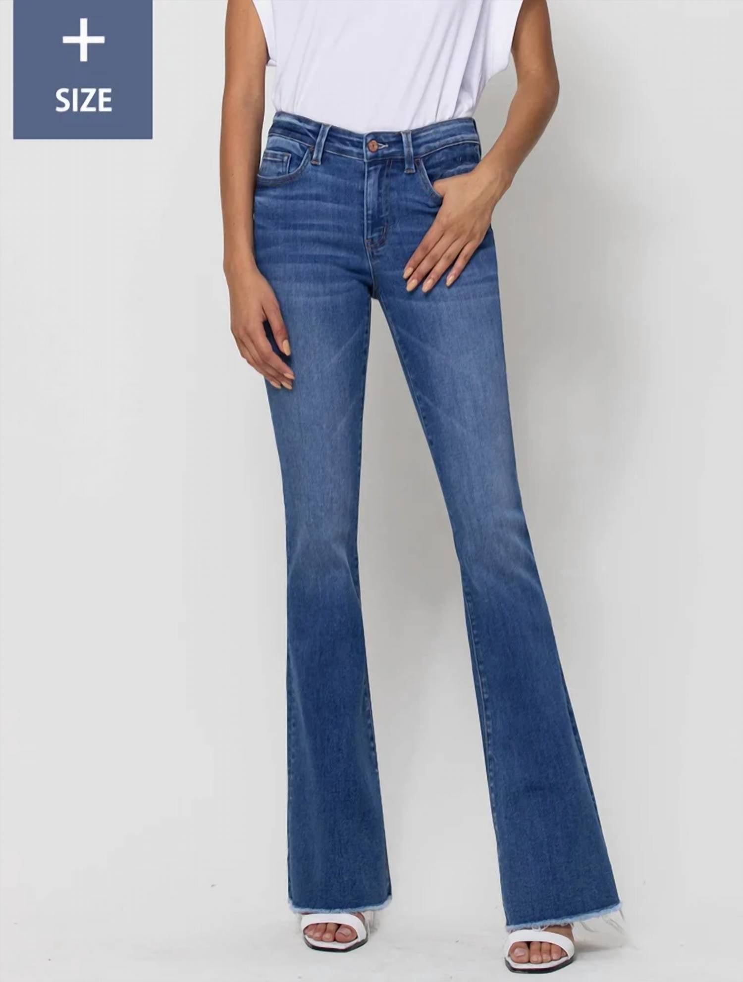 Vervet By Flying Monkey - Mid Rise Raw Hem Flare Jeans - Plus
