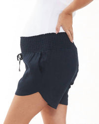 Ripe Indi Shirred Linen Short in navy - women's shorts - view 4