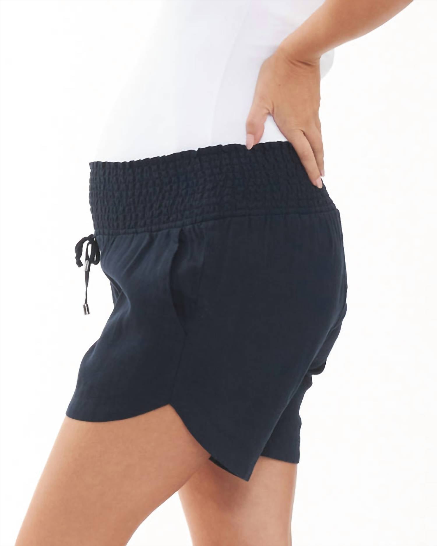 Ripe Indi Shirred Linen Short in navy - women's shorts - view 4