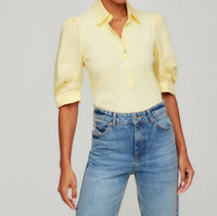 Fifteen Twenty Camden Contrast Henley Top in banana - women's blouse