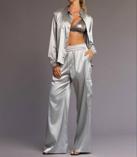 HEROINE SPORT Satin Snap Closure Shirt in silver - women's shirt - view 4