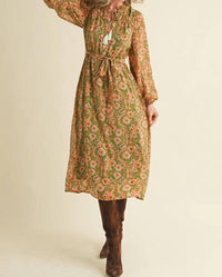 En Merci - Exclusive Floral Print Belted Midi Dress