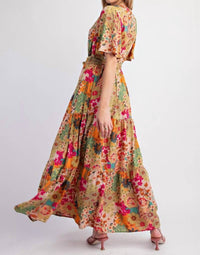 Easel - Floral Printed Rayon Challis Maxi Dress