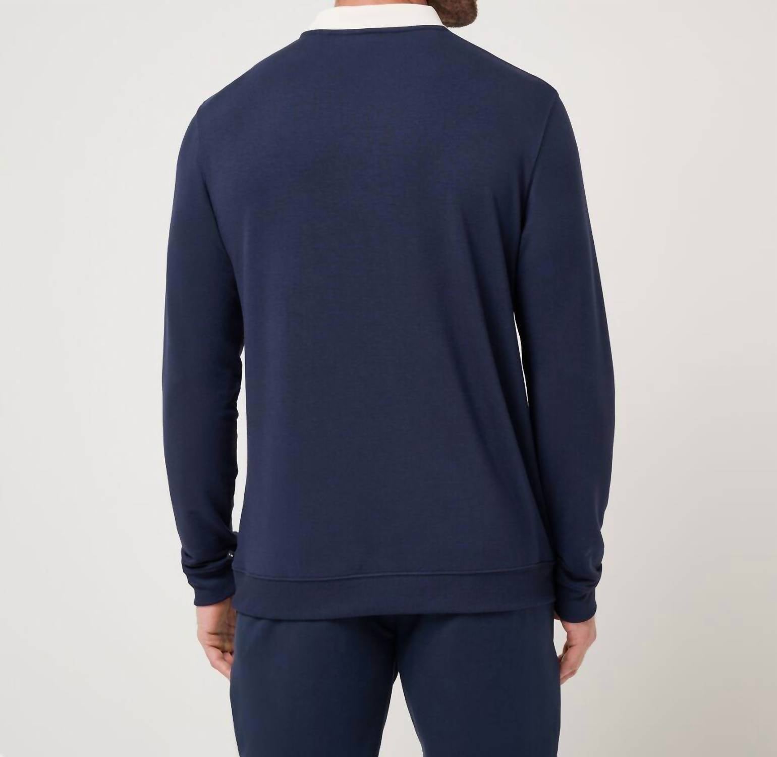 TravisMathew Amenities Collar Crew Sweatshirt in total eclipse - men's shirt - alternate view
