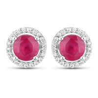 Diana M Jewels Women's Round Natural Ruby Stud Earrings (1.22 Ct) - Petite in 14k white gold - women's jewelry