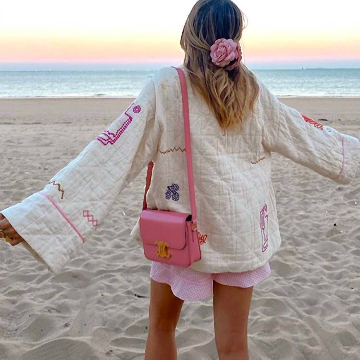 Rosa Clothing Street Fashion Embroidered Kimono Padded Jacket in white - women's jacket - alternate view