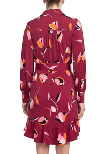 London Times - Collared Button Down Elastic Cuff Ity Dress