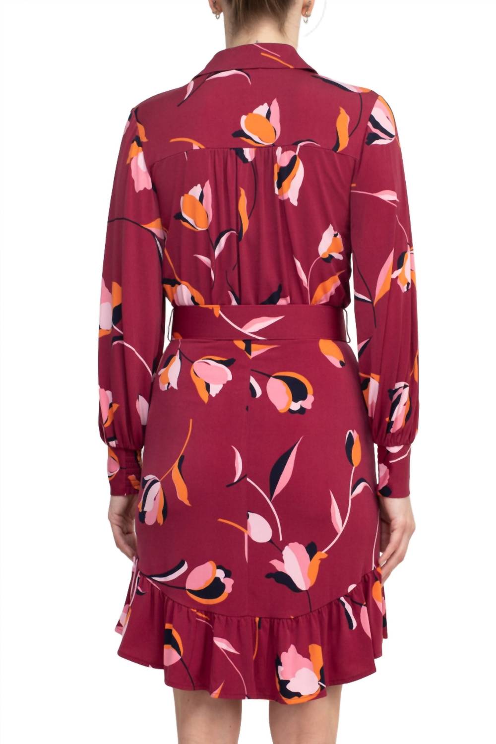London Times - Collared Button Down Elastic Cuff Ity Dress