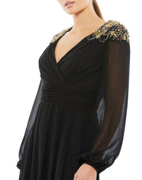 Mac Duggal - Embellished Blouson Sleeve Formal Evening Gown