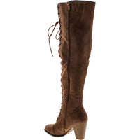 Forever Link - Women's Forever Camila-48 Chunky Heel Lace Up High Riding Boots