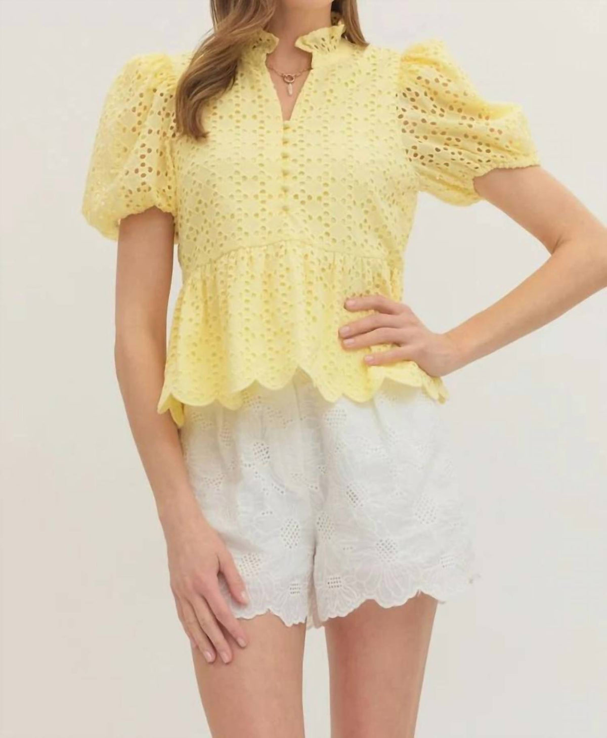 Entro - Delilah Eyelet Puff Sleeve Top