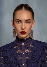 Mayana Designs Women's Brocade Garden Earrings in blue mustard - women's jewelry - alternate view