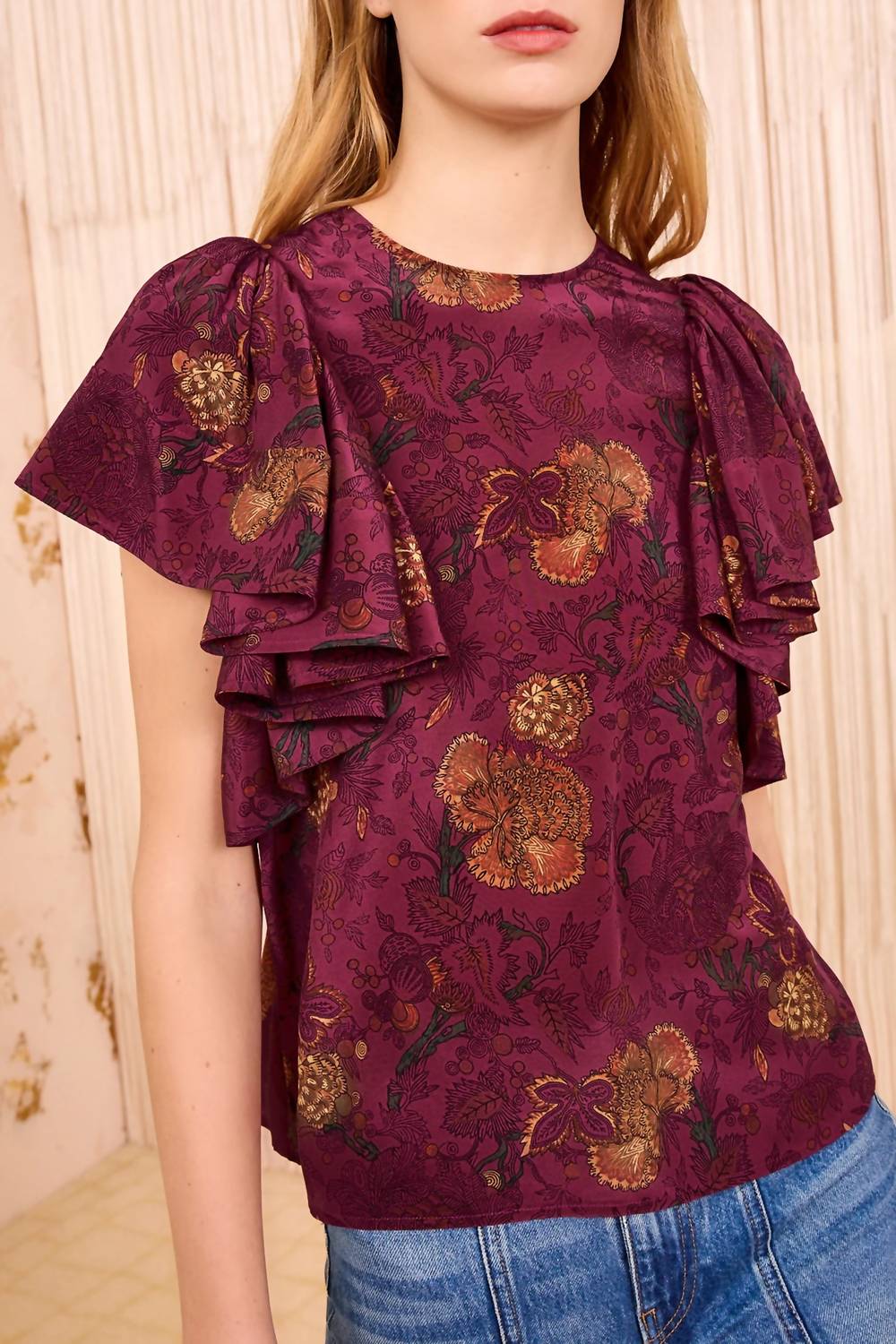 Ulla Johnson - Lena Silk Flutter Sleeve Blouse
