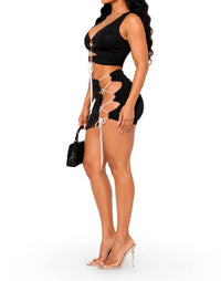 Maypink - I'm An Occasion Matching Stretchy Lace Detail Skirt Set