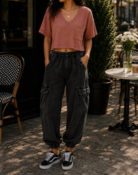 Surelymine - Harper Waffle Knit V-Neck Pocket Top