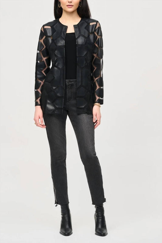 Joseph Ribkoff - Laser-cut Leatherette On Mesh Jacket