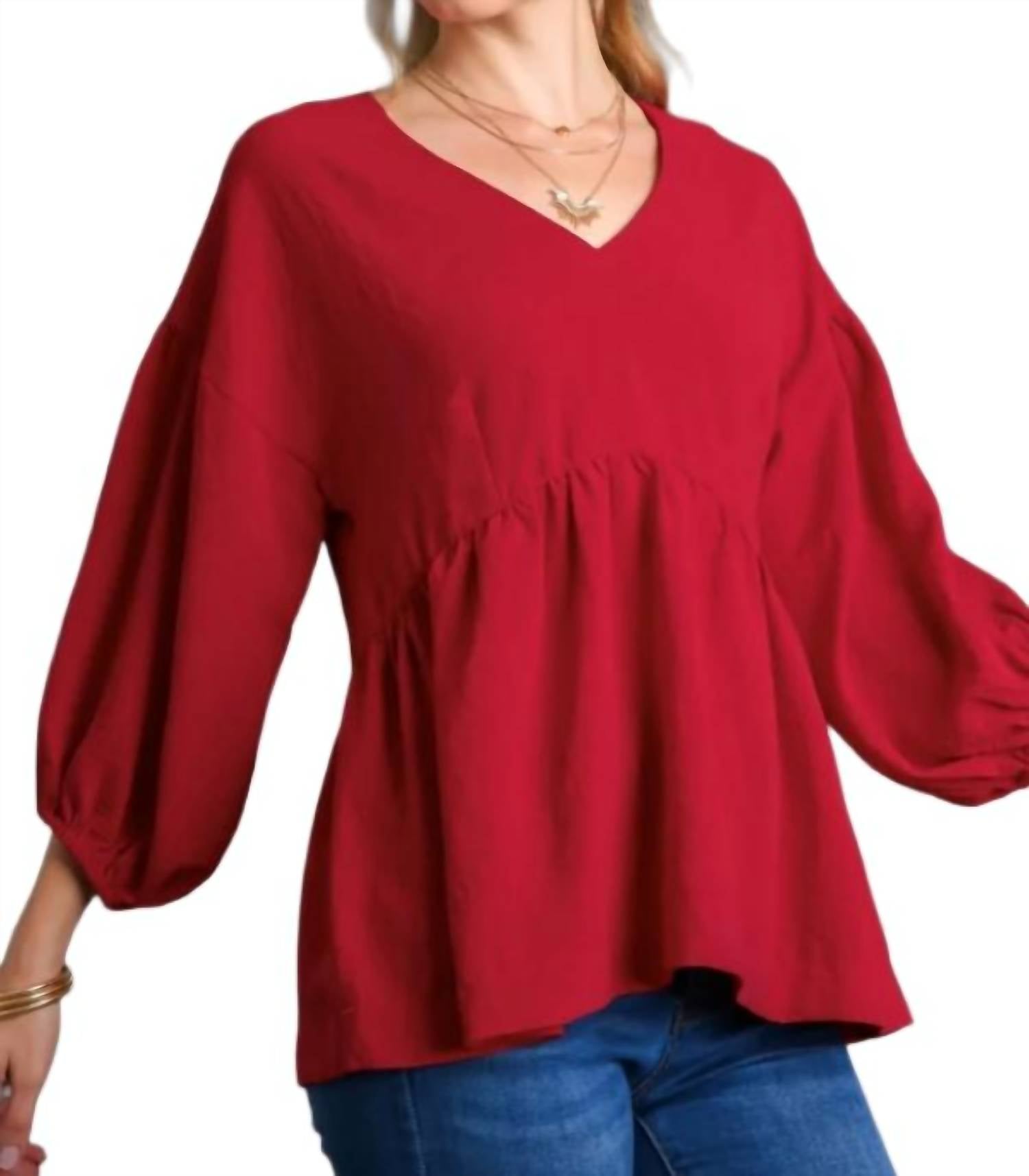 Umgee - V-neck Babydoll Top