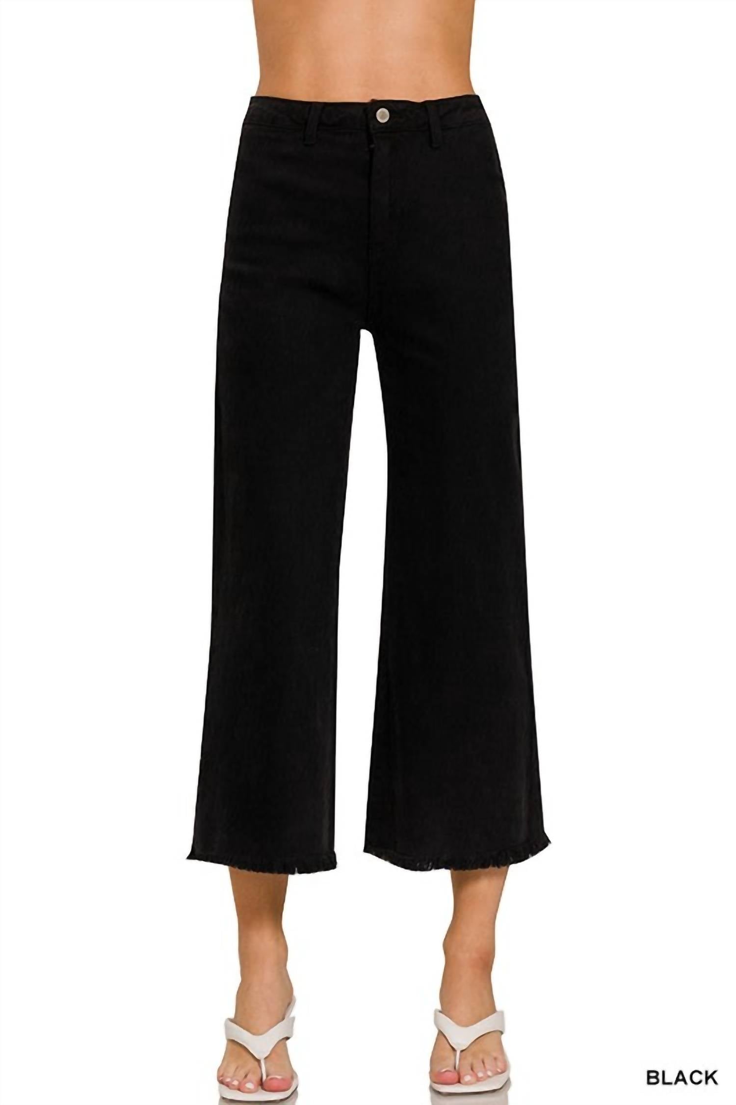 Zenana - Acid Wash Frayed Hem Cropped Straight Pants