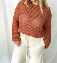 LE LIS Horizon Openwork Crochet Sweater in rust - women's sweater - view 4