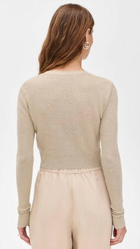 Enza Costa - Linen Open Knit Cropped V-neck Cardigan